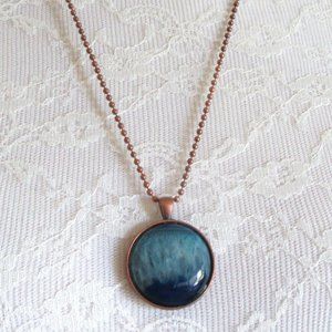 Blue agate pendant necklace in copper setting -inspirational -new hand assembled